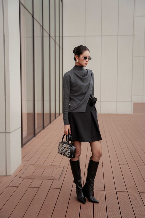 Sixdo Gray Long Sleeves Wool Blouse